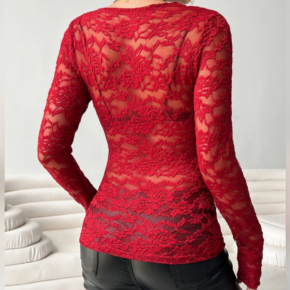 Barely Sweet Lace Top - Scarlet
